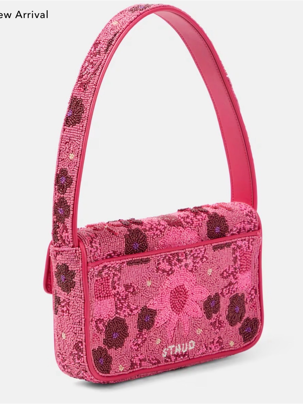 STAUD Pink Beaded Floral Shoulder Bag - Picture 2 of 6